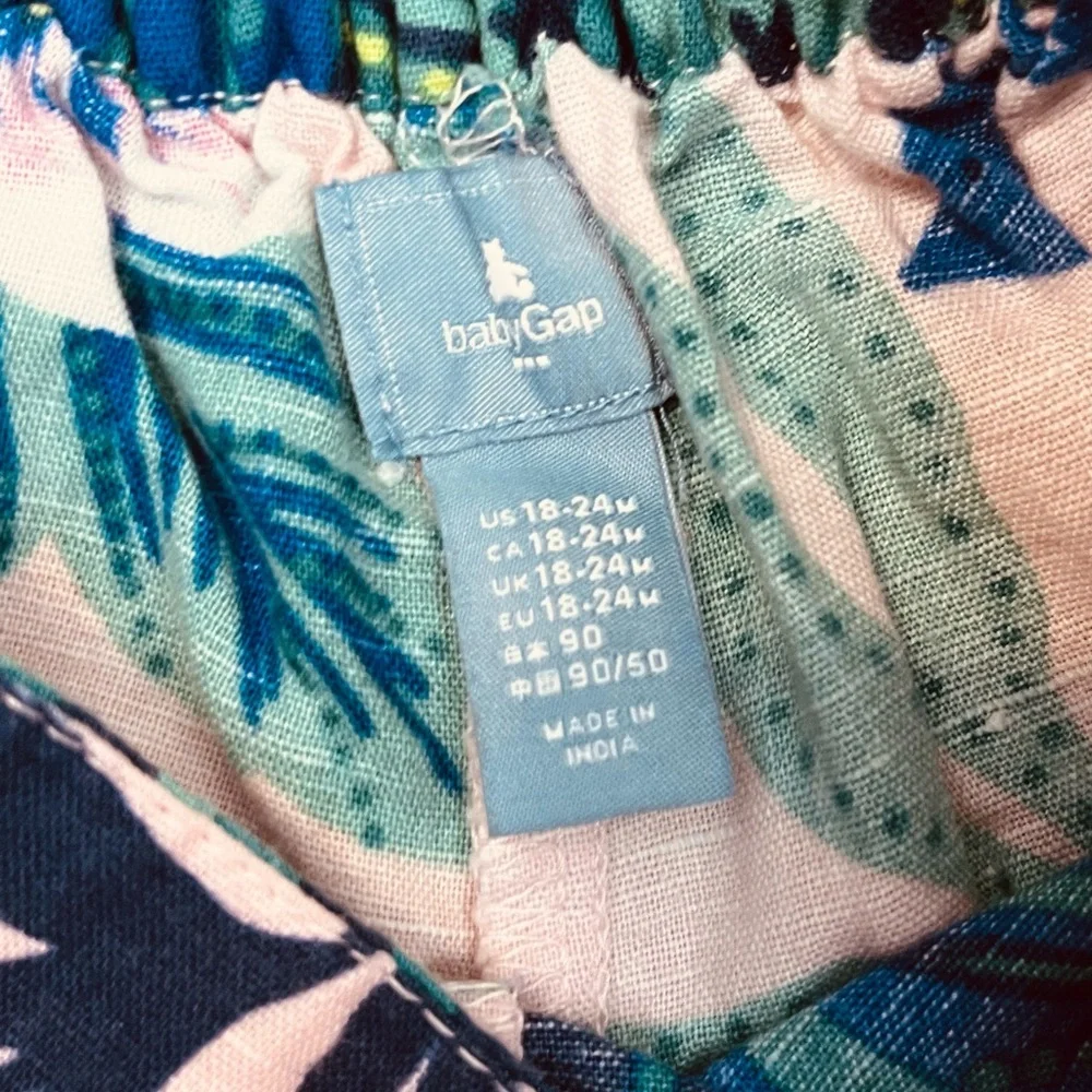 Gap Girls Tropical Leaf Floral Linen Cotton Shorts Summer Pockets Elastic Waist